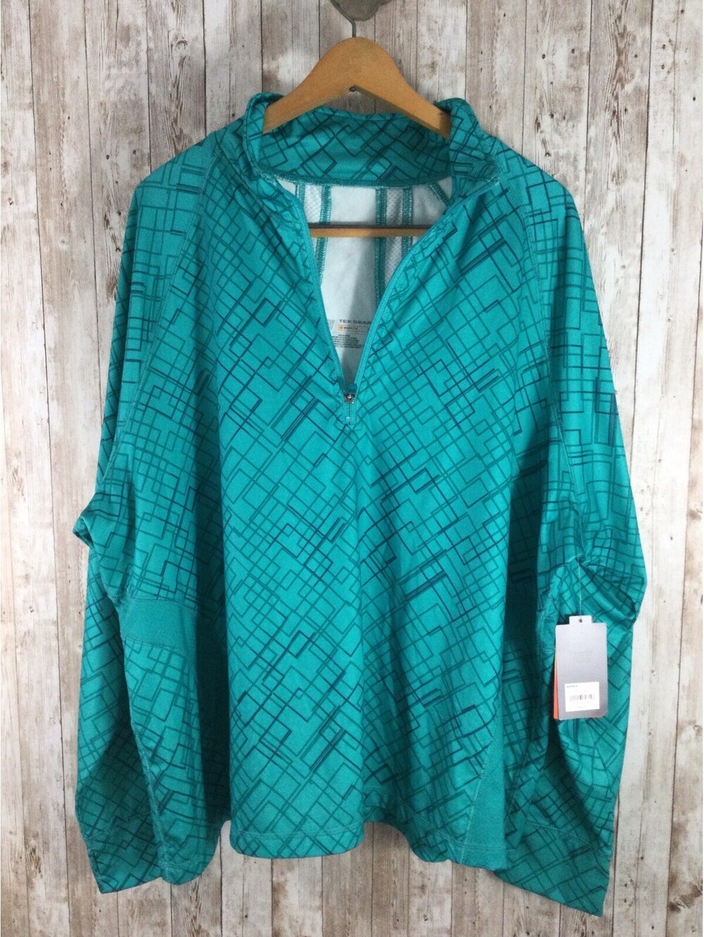 Tek Gear Warm Tek Women's Plus 3X Blue Teal Abstract 1/4 Zip Mock Neck Top NEW